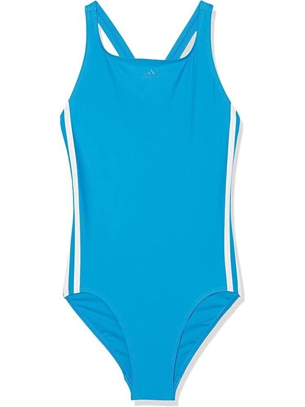 Adidas Girls' One Piece Swimsuit Blue White Stripes Athletic Swimwear Sz S